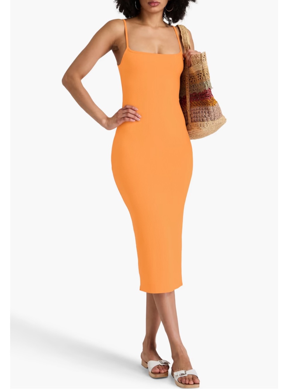 MELISSA ODABASH Riley Ribbed Jersey Midi Dress Orange Size Large